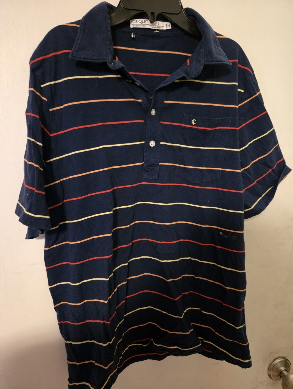 Criquet Navy Striped Polo Shirt - Men's Size Large